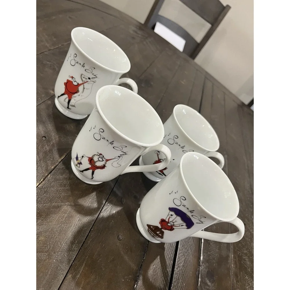 Pottery Barn Santa Baby Christmas Coffee Mugs Set Of Four